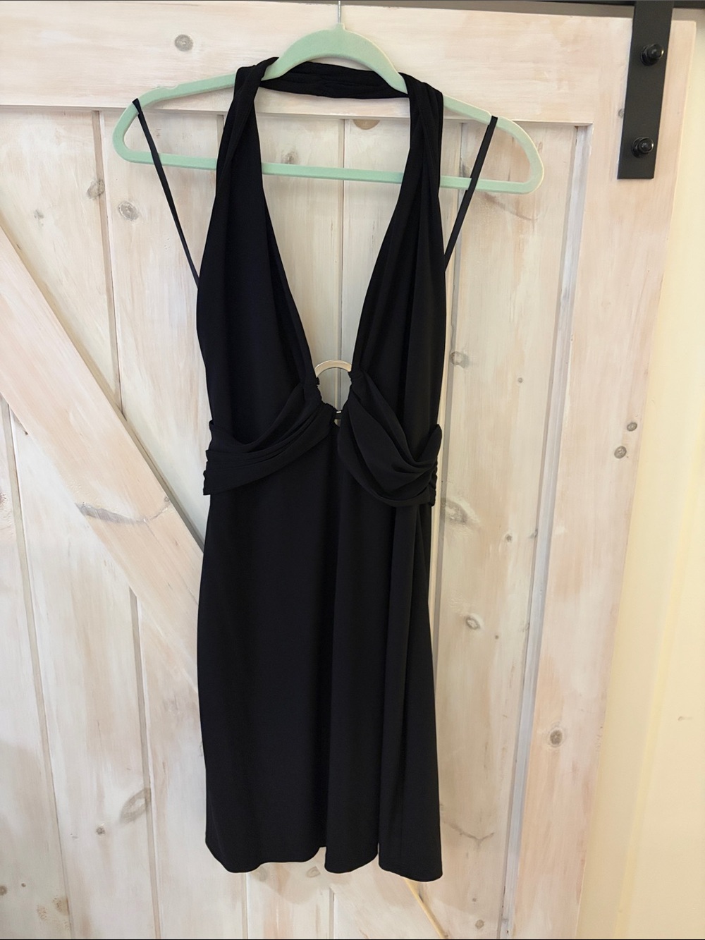 Cache Black Halter Ring-Detail Evening Cocktail Dress